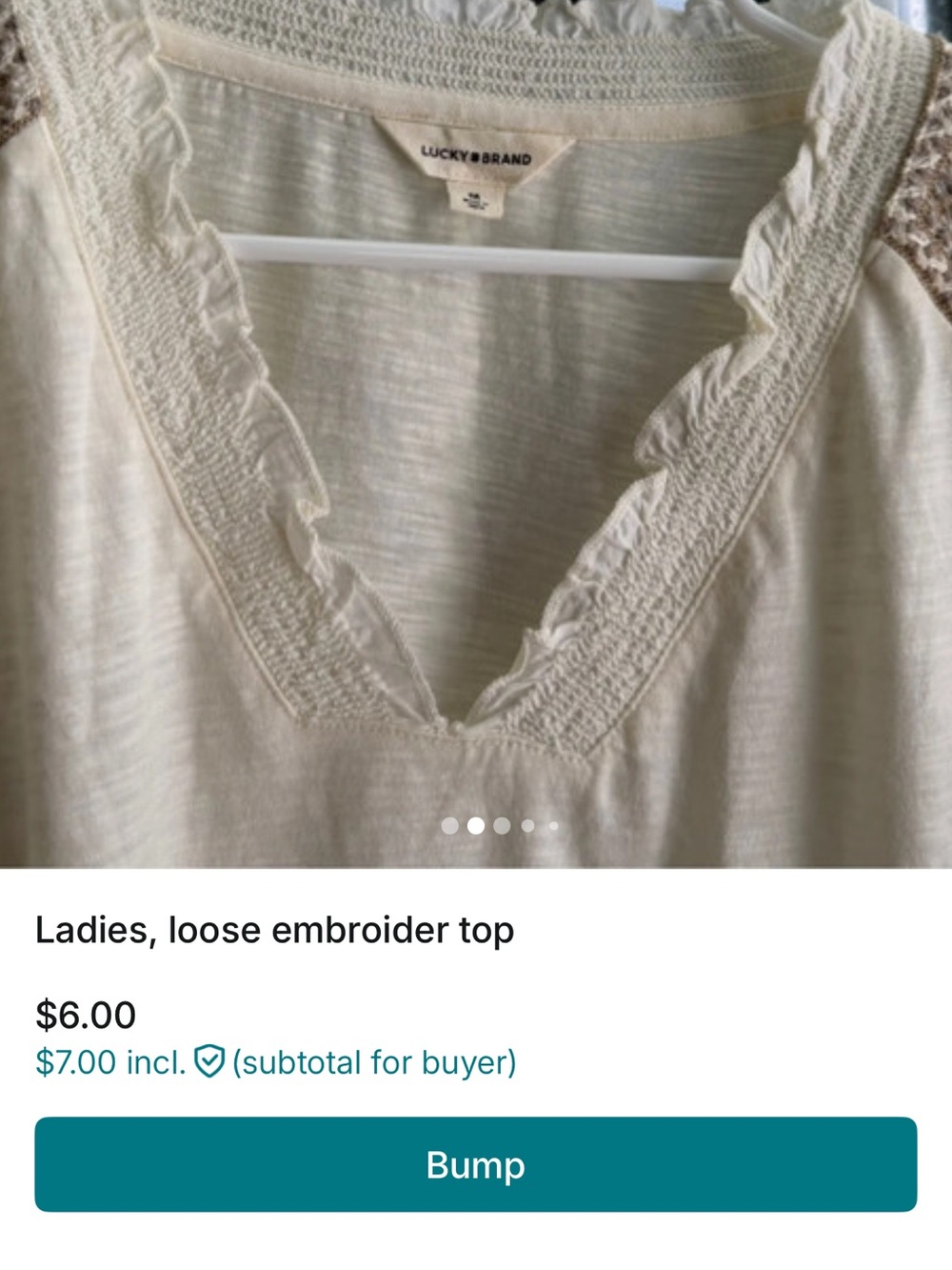 Lucky Brand Cream V-Neck Embroidered Long Sleeve Tunic - Picture 2 of 5